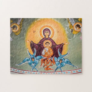Theotokos och Kristus Child med Cherubims Icon Pussel