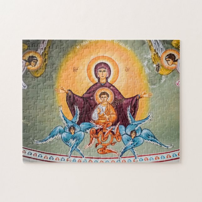 Theotokos och Kristus Child med Cherubims Icon Pussel (Horisontell)
