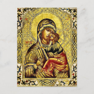Theotokos och Kristus Child Ornate Guld Ram Vykort
