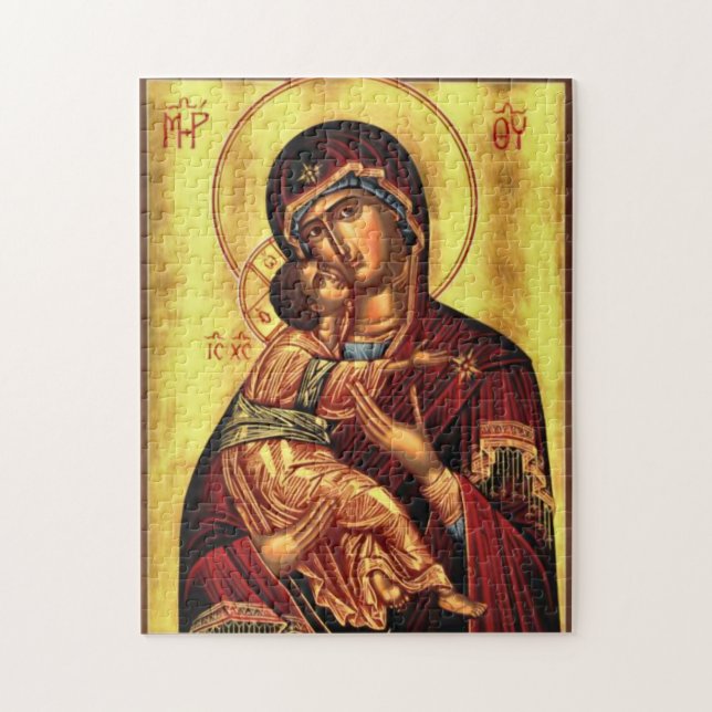 Theotokos och Kristus Child Orthodox Icon Pussel (Vertikal)