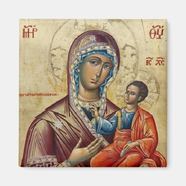 Theotokos (Virgin Mary) och Jesus Child Icon Magnet (Framsidan)