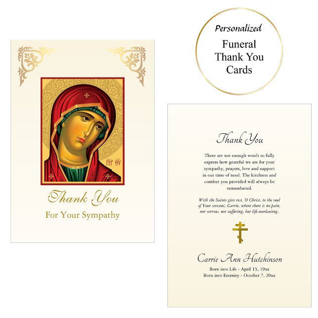 Theotokos Virgin Mary Orthodox Christian Funeral Tack Kort (Skapare uppladdad)