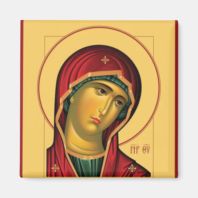 Theotokos (Virgin Mary) Orthodox Christian Icon Magnet (Framsidan)