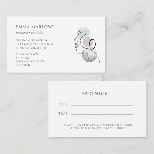 Therapist Counselor Business & Appointment Card Visitkort (Fram/baksida)
