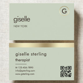 Therapist Counselor Sage Green Gold QR Code  Visitkort