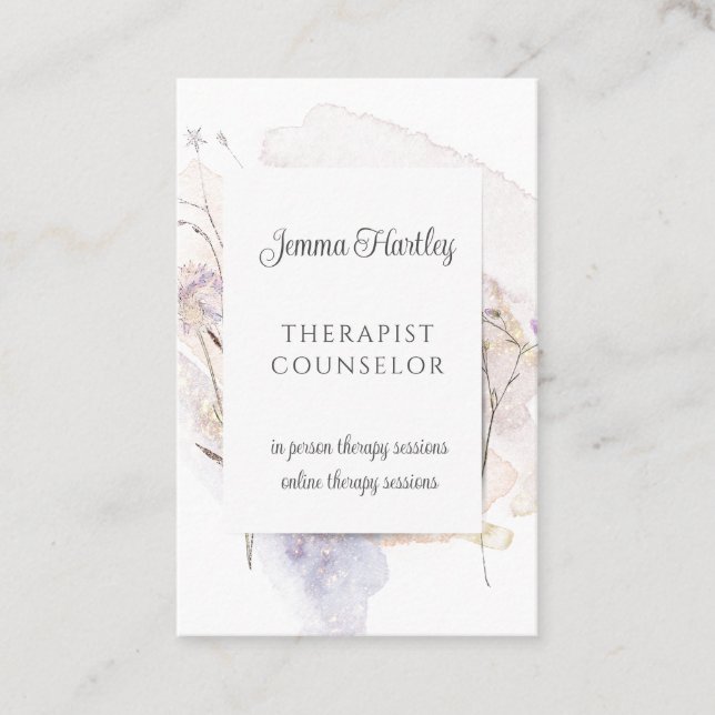 Therapist Counselor Serene Vild Flowers Watercolor Visitkort (Framsida)