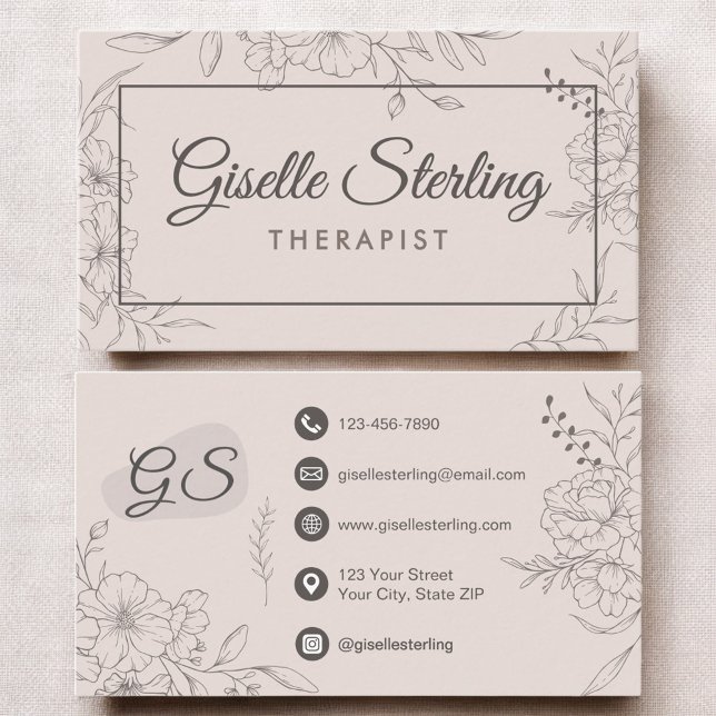 Therapist Floral Botanical Elegant Script Visitkort (Skapare uppladdad)