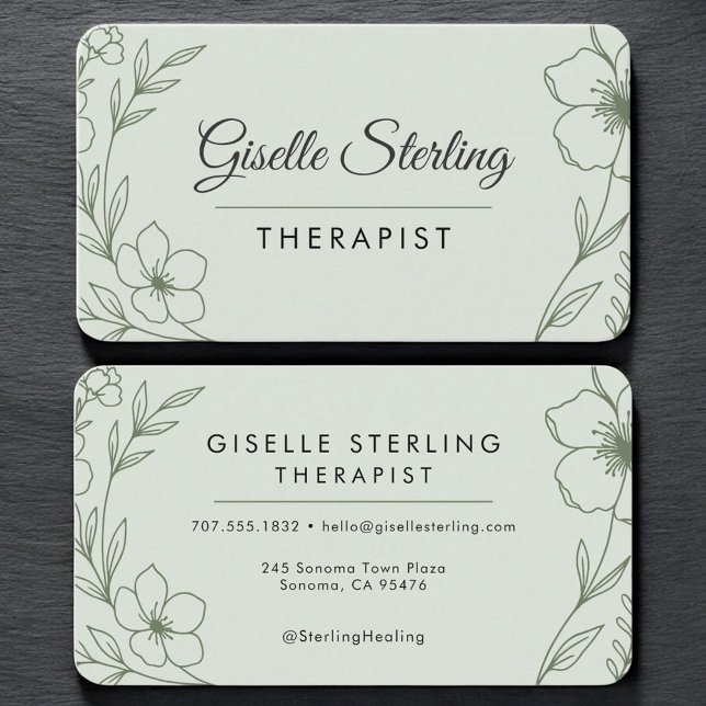 Therapist Floral Sage Green Professional Visitkort (Skapare uppladdad)