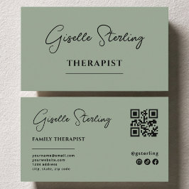 Therapist Psychologist Sage Green QR Code Visitkort
