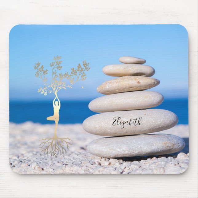 Therapist Zen Stones, Guld Träd Silhouette Musmatta (Framsidan)