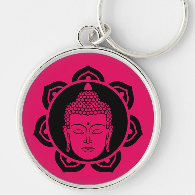 Theravada Buddhist Rund Silverfärgad Nyckelring (Framsidan)
