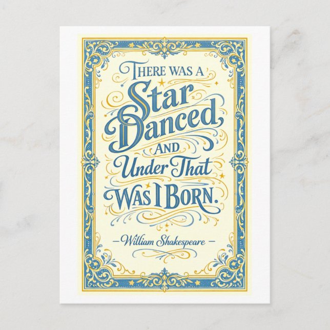 "There Was a Star Danced" Shakespeare Vykort (Framsida)
