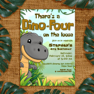 There's a Dino Four on the Loose - 4rd Birthday Inbjudningar