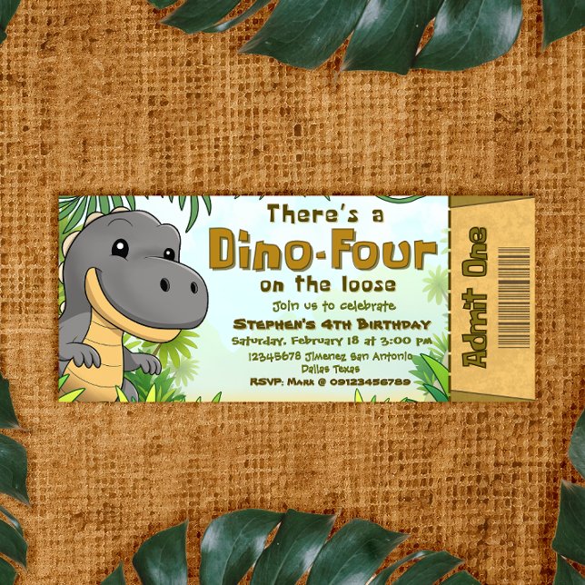 There's a Dino Four on the Loose - Ticket Inbjudningar (There's a Dino Four on the Loose - Ticket Invitation)