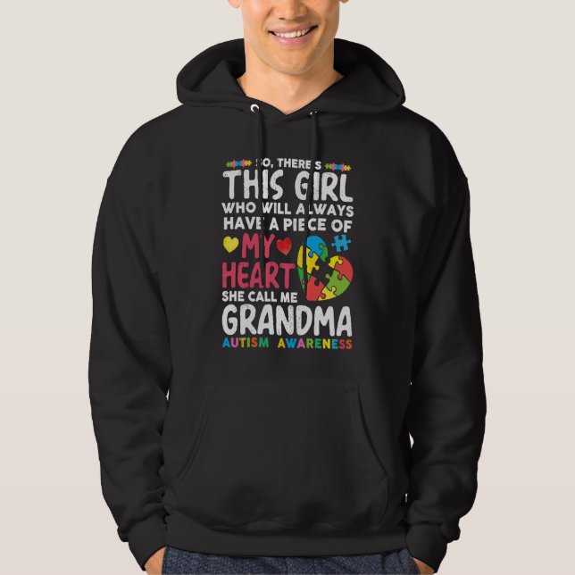 There's This Girl She Calls Me Grandma Autism Awar Hoodie (Framsida)
