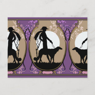 Theresa in Brown & Plum - Art Deco Dam med Hund Vykort