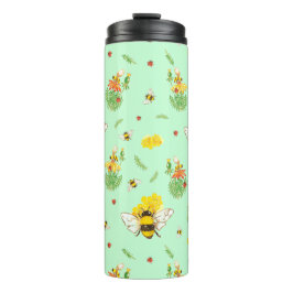 Thermosflasche mit Bienen und Glückskäfer