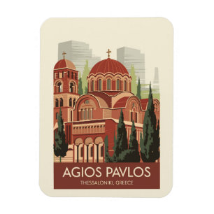 Thessaloniki Agios Pavlos Travel Art Vintage Magnet