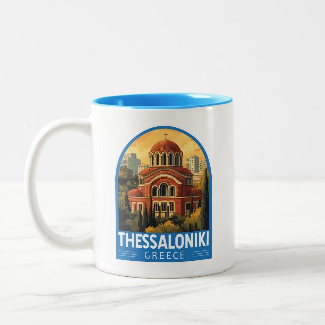 Thessaloniki Greece Agios Pavlos Travel Art Retro Två-Tonad Mugg (Vänster)