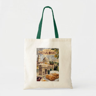 Thessaloniki Greece Painterly Travel Art Vintage Tygkasse