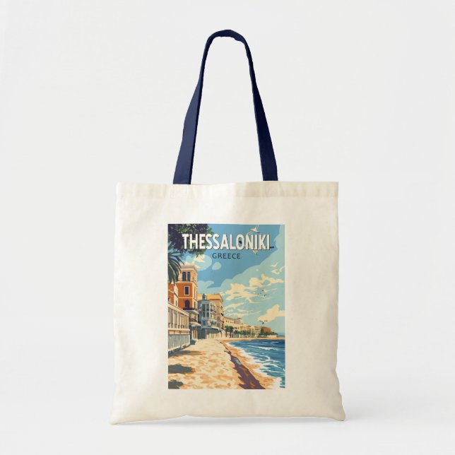 Thessaloniki Greece Travel Art Vintage Tygkasse (Framsidan)