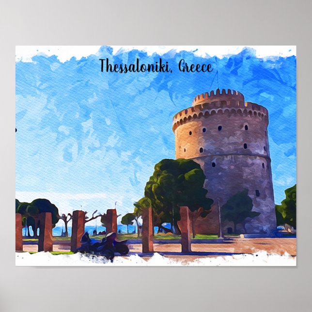 Thessaloniki Greece Watercolor Artwork Poster (Framsidan)