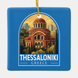 Thessaloniki Grekland Agios Pavlos Travel Art Retr Julgransprydnad Keramik