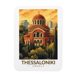 Thessaloniki Grekland Agios Pavlos Travel Art Retr Magnet