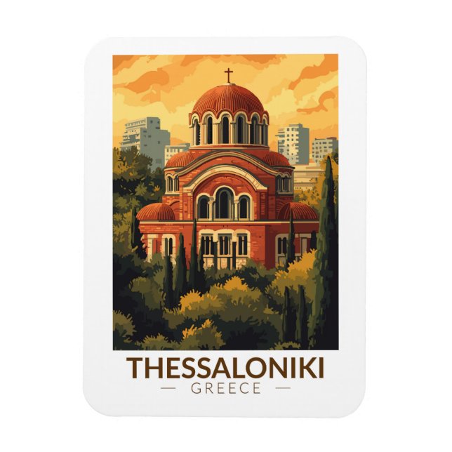 Thessaloniki Grekland Agios Pavlos Travel Art Retr Magnet (Vertikal)