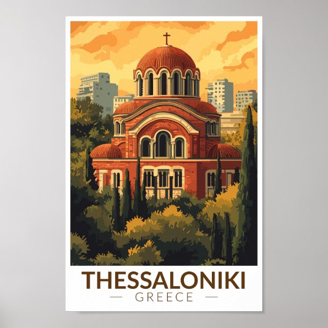 Thessaloniki Grekland Agios Pavlos Travel Art Retr Poster (Framsidan)