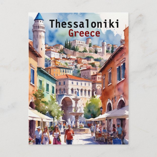 Thessaloniki Grekland - Färgmålningar för resor Vykort (Framsida)