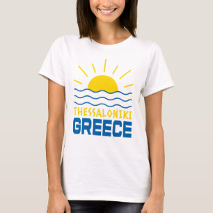 Thessaloniki Grekland Solsken Och Havsvågor Kvinno T Shirt