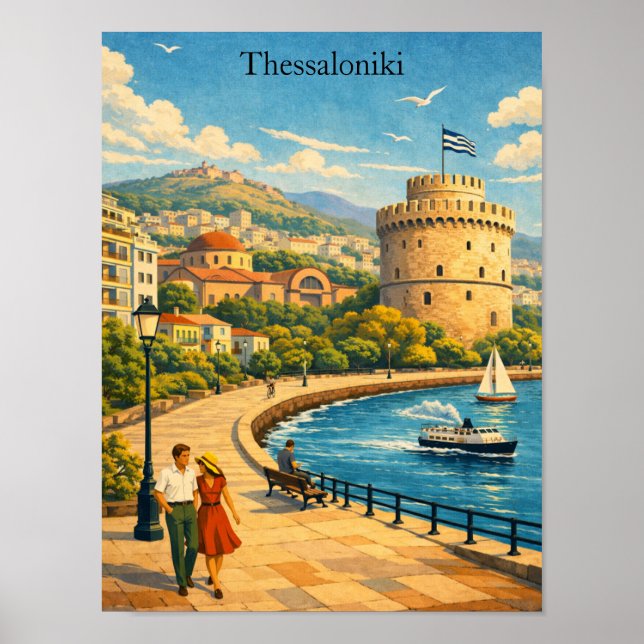 Thessaloniki Grekland Vintage Resa Poster (Framsidan)