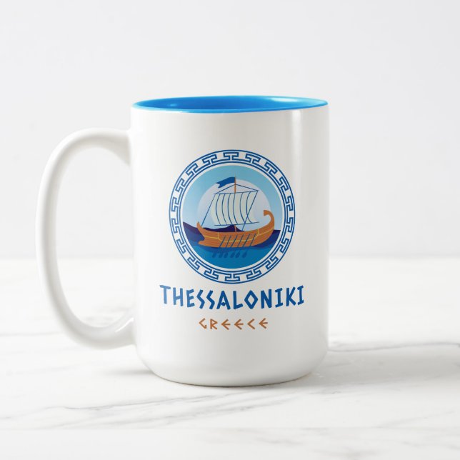 Thessaloniki, Greklands grekiska Frakt Design Två-Tonad Mugg (Vänster)