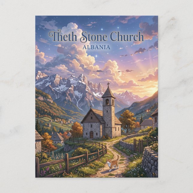 Theth stenkyrka Albanien Vykort (Framsida)