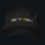 They Them Nonbinary Pride Broderad Keps<br><div class="desc">They/Them written in yellow,  white,  and purple pride colors on a black hat for a non-binary person. The nonbinary flag colors and their pronouns.</div>