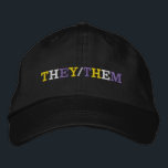 They Them Nonbinary Pride Broderad Keps<br><div class="desc">They/Them written in yellow,  white,  and purple pride colors on a black hat for a non-binary person. The nonbinary flag colors and their pronouns.</div>