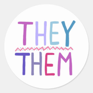 THEY/THEM Pronounars Lila Handlettering Set of Runt Klistermärke