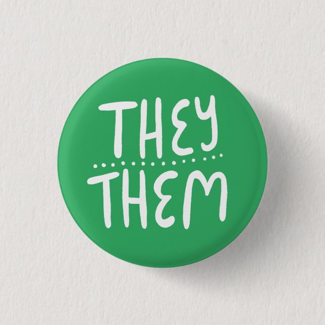 THEY/THEM Pronounres Grönt Handlettering Minimal Knapp (Framsida)