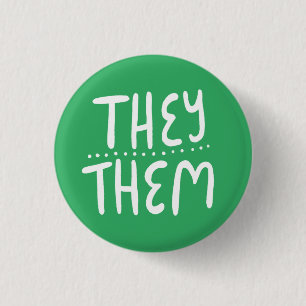 THEY/THEM Pronounres Grönt Handlettering Minimal Knapp