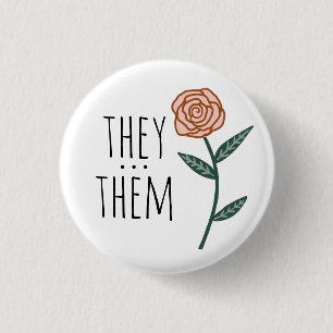 THEY/THEM Pronouns Rosa ros ANPASSNINGSBAR Knapp
