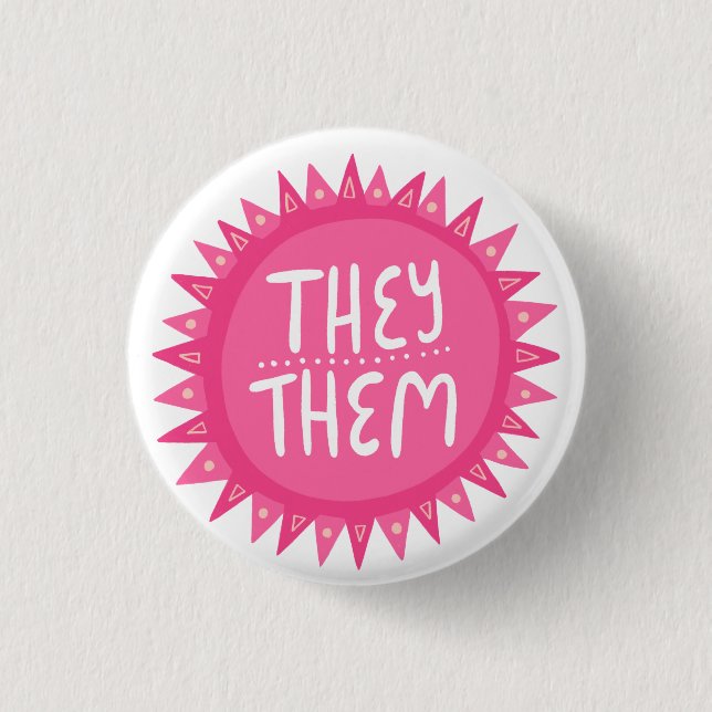 THEY/THEM Pronouns Rosa Sol Pride Handlettered Knapp (Framsida)