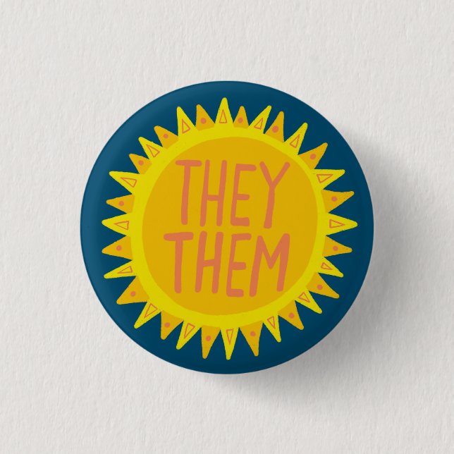 THEY/THEM Pronouns Sunshine Pride Handlettered Knapp (Framsida)