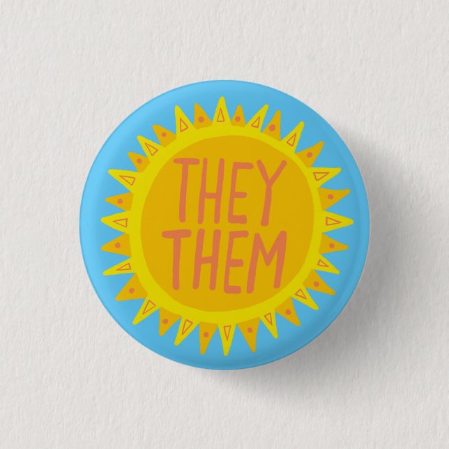 THEY/THEM Pronouns Sunshine Pride Handlettered Knapp (Framsida)