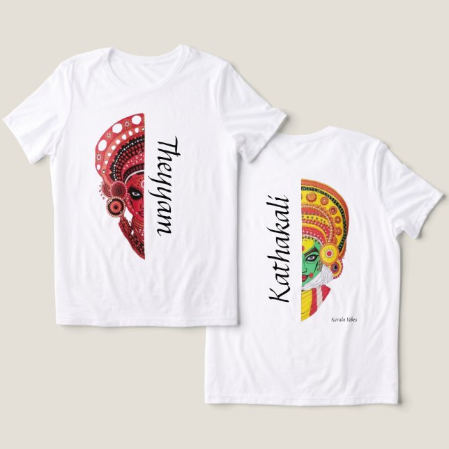 Theyyam-Kathakali Fusion - Keralas feta själ T Shirt (Design fram och bak)