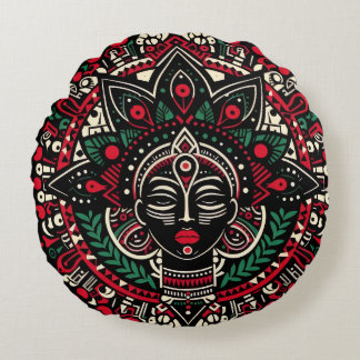 Theyyam Spirit Pillow – Vibrant Indian Folk Art Rund Kudde