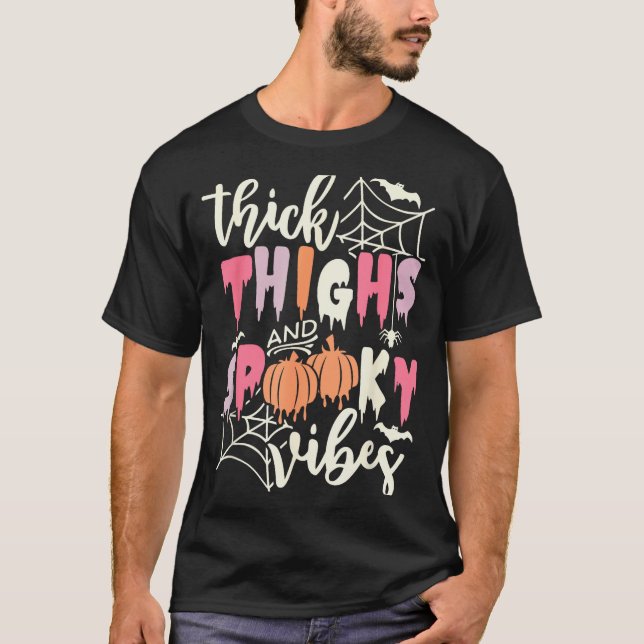 Thick Thighs And Soky Vibes Retro Groovy Halloween T Shirt (Framsida)