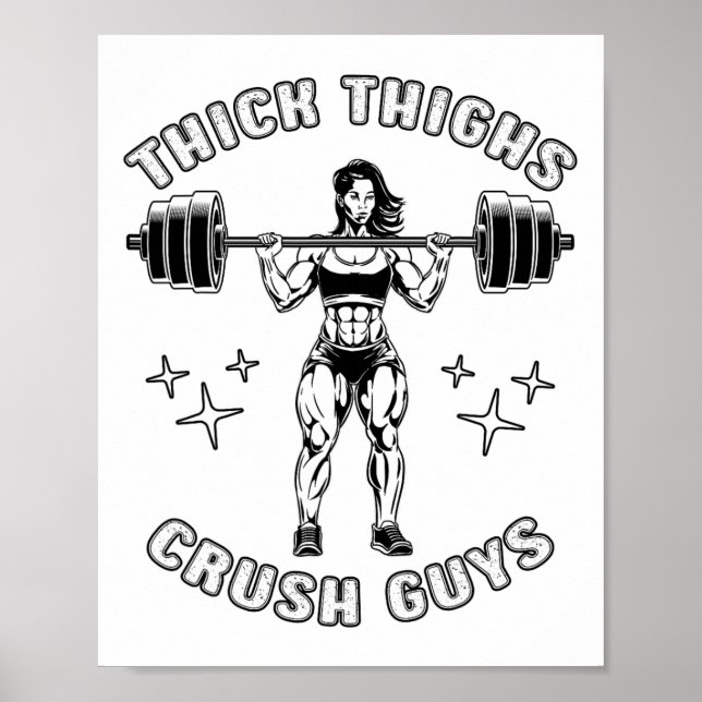 Thick Thighs Crush Killars Funny Gym Workout Bodyb Poster (Framsidan)