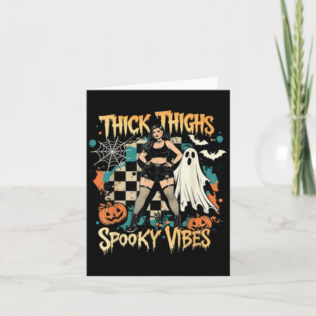 Thick Thighs Soky Vibes Funny Ghost Halloween Kort (Framsida)