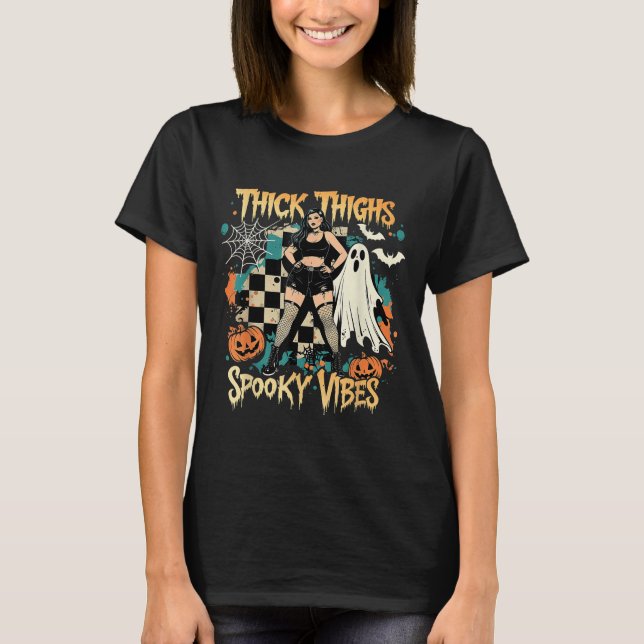 Thick Thighs Soky Vibes Funny Ghost Halloween T Shirt (Framsida)
